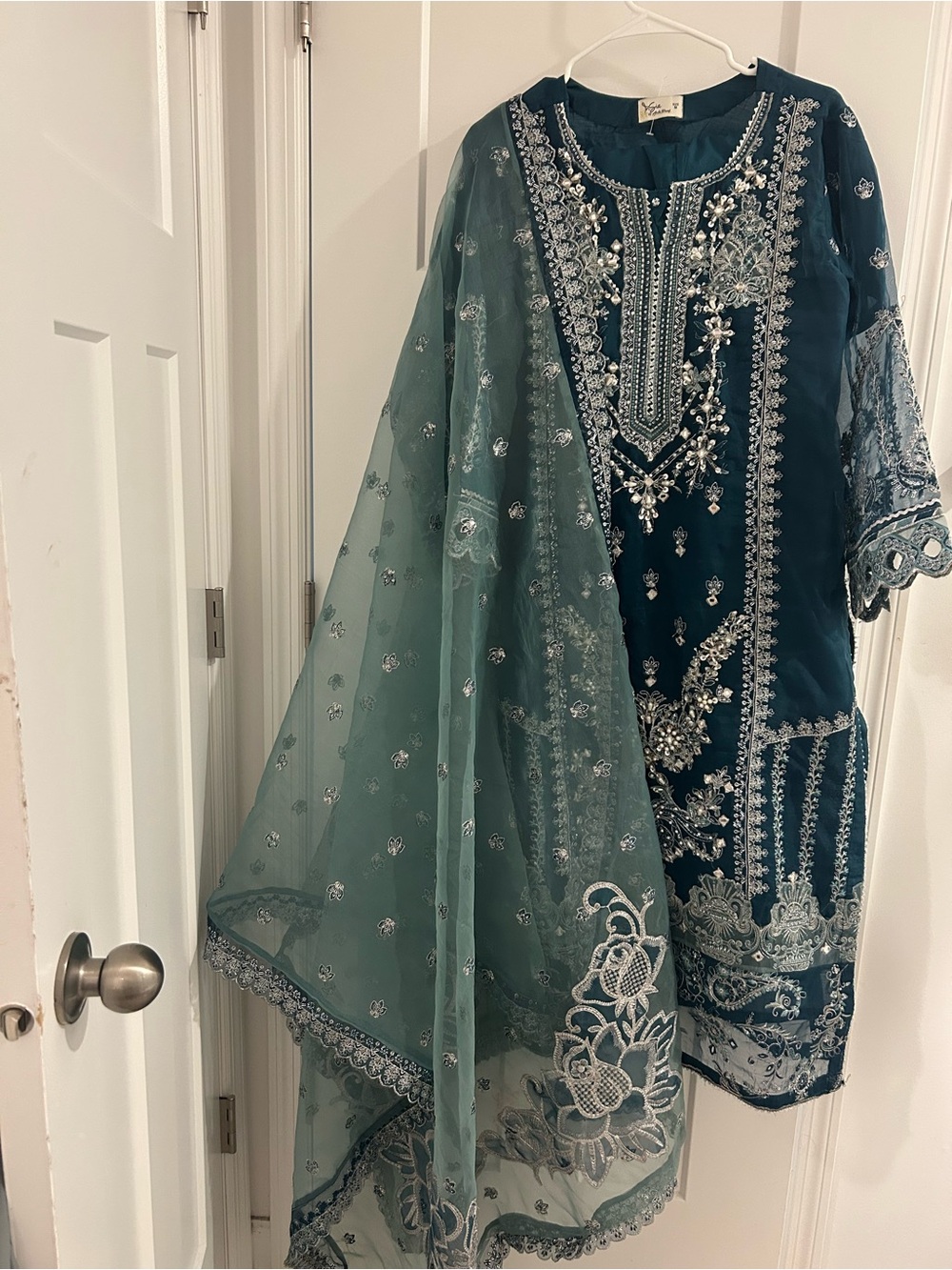 Fancy, party wear, embroidered Teal shalwar Kameez  with dupatta